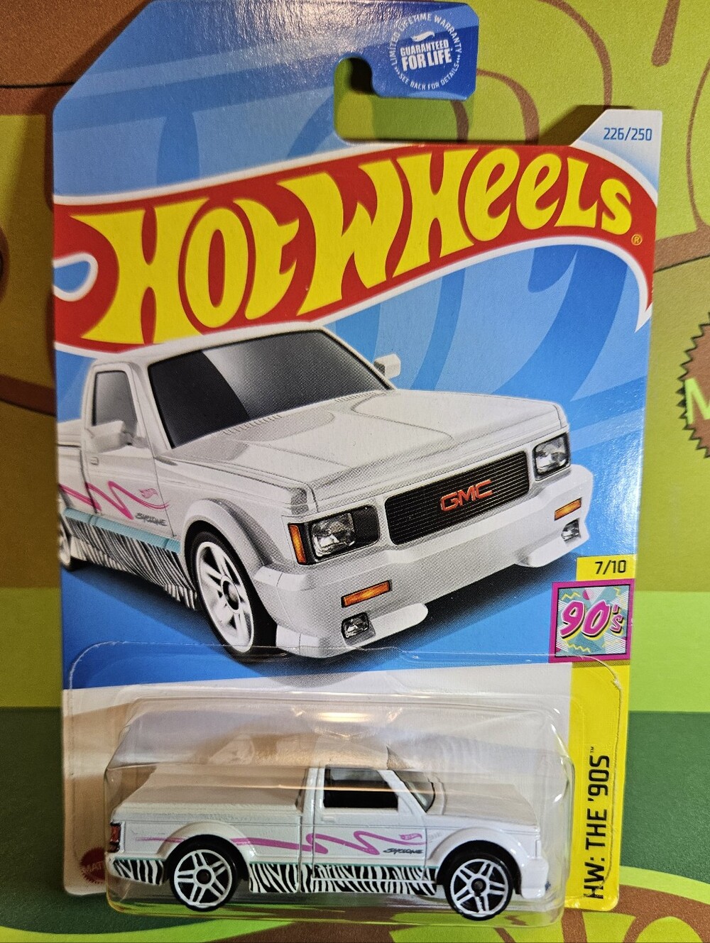 Mattel HotWheels White '91 GMC Pickup Truck with Pink and Black Zebra Accents